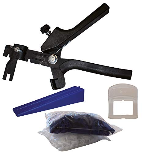 Karl Dahm Fliesen Nivelliersystem/Fliesenkeile Nivelliersystem für 1 mm Fugen: Nivellier-Zange + 100 Keile + 300 Zug-Laschen für Fliesenstärke 0-12 mm I Professionelle Fliesen Verlegehilfe – 12056