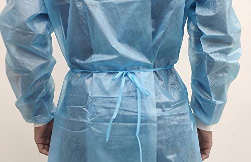 Zmdream Disposable Isolation Gown Waterproof With Knit Cuff & Waist Ties Pack Of 10 Blue #TOP3