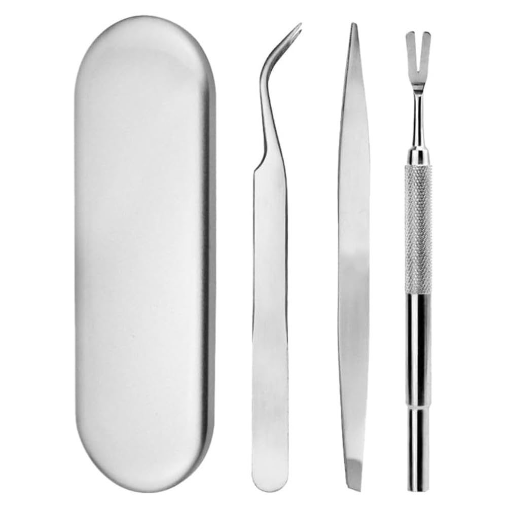 Sarini Ensemble d'outils de Suppression de tiques en Acier Inoxydable de 4 pièces,1 Pince à épiler pour enlever Les tiques， 1 pièce de râteau Tranchant,d'élimination des tiques pour Chiens et Chats