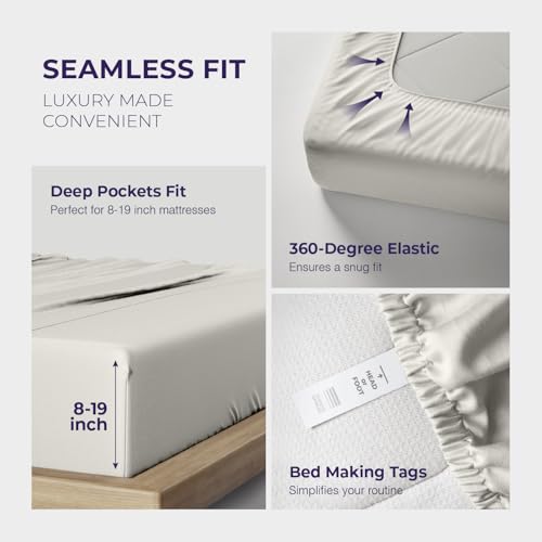 Image of THREAD SPREAD Egyptian Cotton Sheets Queen Size - Luxury 2000 Series High Thread Count Cotton Cooling Sheets Queen Size (4 PC, Light Grey), Soft, Sateen Weave, 17 inch Extra Deep Pocket Hotel Bedding Set