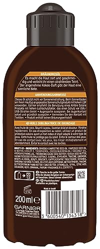 Garnier Tanning Oil for Face and Body Nourishing Sun Oil for Gently Tanned Skin Ambre Solaire with Coconut Fragrance, 1 x 200 ml