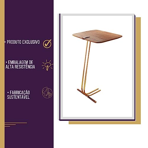 Mesa de Apoio Lateral Soft para Sofá - Base Dourada (Cinamomo)