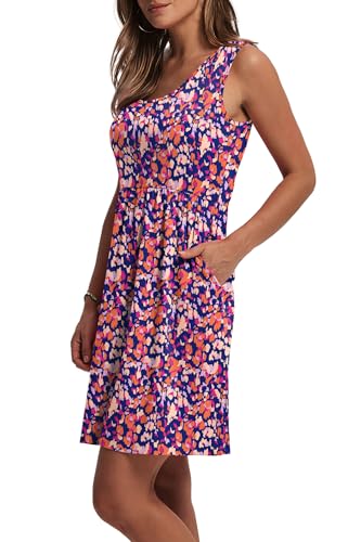 Image of WIHOLL Women's Summer Dress 2026 A-Line Sleeveless Casual Sundress with Pockets Floral /Solid