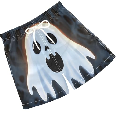 Pigsaly Boys' Swim Board Shorts Halloween Scary White Ghost Boy's Swim Trunks Kids Swimwear S