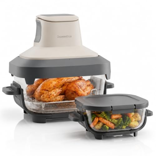 Image of Domestica Lumera Air Fryer Oven with CarbonHeat Pro | Lumi Glass Air Fryer | 4L+1.5L Dual Bowl | BaseGuard| 5 in 1 Grill, Airfry, Bake, Roast, Reheat | 100% Toxin Free - No PFAS, PTFE, PFOA | 1550W