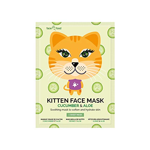 7th Heaven - 12 Masques Visage Chaton - Au Concombre et à l'Aloe Vera - Masque Hydratant et Purifiant - Cruelty Free 100% Vegan - Boîte de 12 Masques