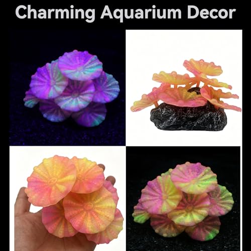 Image of ZtohPyo Aquarium Glowing Silicone Musfroom Coral Ornament for Fish Tank Landscape Decoration, Artificial Glow in The Dark Soft Aquarium Plant for Aquarium Decor Accessories