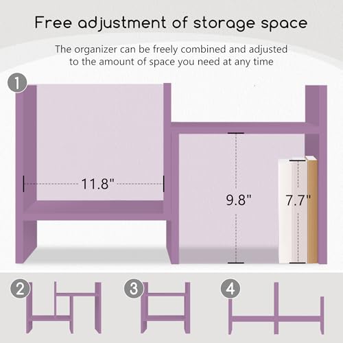 Image of Jerry & Maggie Desktop Organizer Office Storage Rack Adjustable Wood Display Shelf Free Style Double H, Multi-Functional Mini Bookshelf for Desk Natural Stand (Violet /2 Pack)