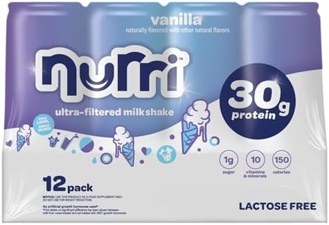 Nurri - 30g Protein Ultra Filtered Milk Shake – Vanilla - Lactose Free, Low Sugar, 150 Calories, 10 Vitamins and Minerals - 11 fl oz, 12 Cans