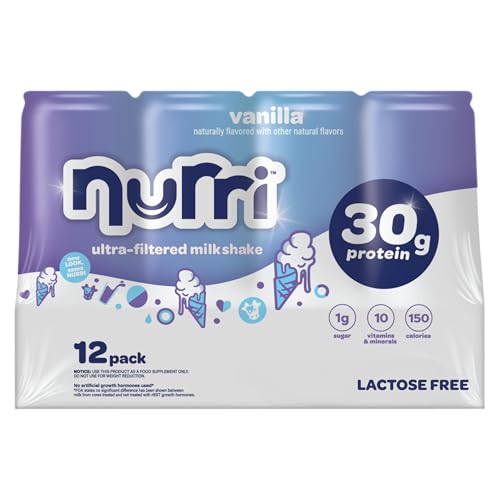 Nurri - 30g Protein Ultra Filtered Milk Shake – Vanilla - Lactose Free, Low Sugar, 150 Calories, 10 Vitamins and Minerals - 11 fl oz, 12 Cans