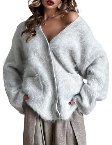 Gihuo Women' s Fuzzy Cardigan Sweaters V Neck Fluffy...