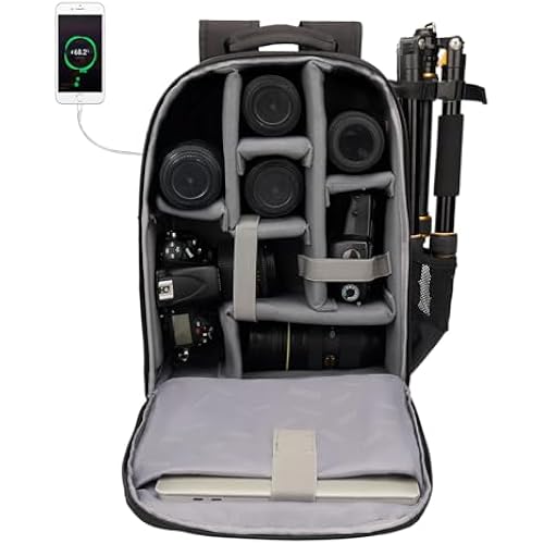 CADeN Camera Backpack Bag with Laptop Compartment 15.6" for DSLR/SLR Mirrorless Camera Waterproof, Camera Case Compatible for Sony Canon Nikon Camera and Lens Tripod Accessories Black