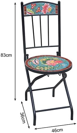 All-Weather Ceramic Mosaic Patio Bistro Set, Folding Outdoor Garden Furniture, Durable Table & Chair Set for Indoor/Outdoor Use, Perfect for Yards and Patios (Chair Color)