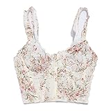 Corsé sexy europeo de espina de pescado que se puede llevar fuera del pecho pequeño recogido sujetador de encaje fino tipo chaleco ropa interior sexy lencería disfraces talla grande, beige, S
