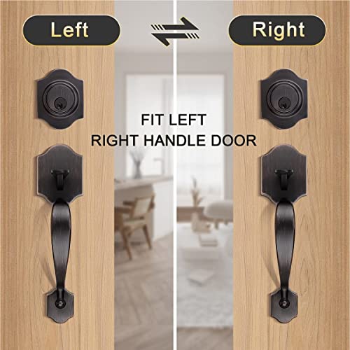 Tinewa Handleset With Lever,Single Cylinder Front Door With Deadbolt,Exterior Door Handle With Reversible Handle Lever,Oil Rubbed Bronze #TOP4