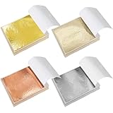 Gwybkq 400 Pieces Gold Leaf Sheets, Imitation Gold Leaf Paper, Multi-Color Silver Leaf Paper for DIY Arts Decoration, 4 Colors 5.5 by 5.5 Inches