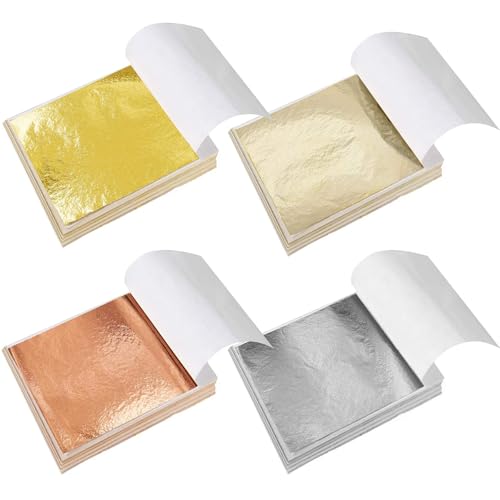 Gwybkq 400 Pieces Gold Leaf Sheets, Imitation Gold Leaf Paper, Multi-Color Silver Leaf Paper for DIY