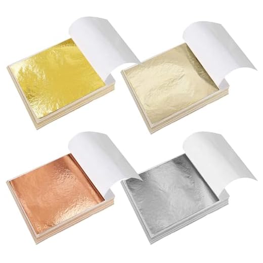 400 Pieces Gold Leaf Sheets, Imitation Gold Leaf Paper, Multi-Color Silver Leaf Paper for DIY Arts Decoration, 4 Colors 5.5 by 5.5 Inches