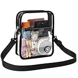 Transparente Tasche für Stadionveranstaltungen, durchsichtige Damen-Umhängetasche, Stadion-zugelassen, mit Vordertasche, perfekt für Konzerte, Schwarz