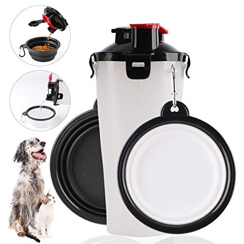 RCruning-EU Botella de Agua para Perros Portatil Envase de Comida para Perros Un Conjunto de 2 Plegable Tazones para Perros Gatos Mascotas Adecuado para al Aire Libre, Caminar, Viajar Blanco