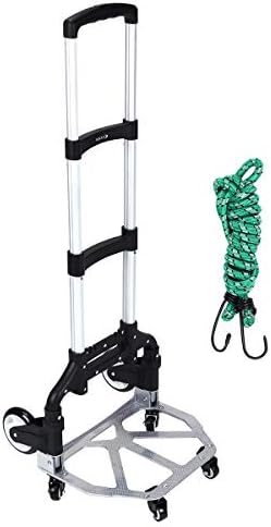 6 Wheel Folding Hand Truck, Portable Aluminum Magna 165 lb Capacity Heavy Duty Carts Foldable Height Adjustable Utility Trucks and Dolly
