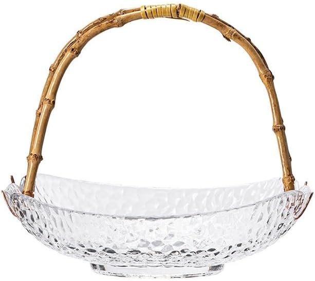 Hammered Glass Fruit Platter Coffee Table in The Living Room with Rattan Portable Basket