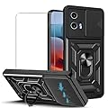 JDXHFF Cover Compatibile con Motorola Moto G35 5G (6.72") e 1 Pezzi Pellicola Protettiva in Vetro Temperato - Hard PC e Silicone TPU Custodia con Supporto Girevole a 360° Protezione Case Nero