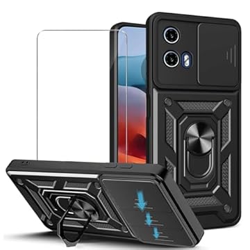 JDXHFF Cover Compatibile con Motorola Moto G35 5G (6.72") e 1 Pezzi Pellicola Protettiva in Vetro Temperato - Hard PC e Silicone TPU Custodia con Supporto Girevole a 360° Protezione Case Nero