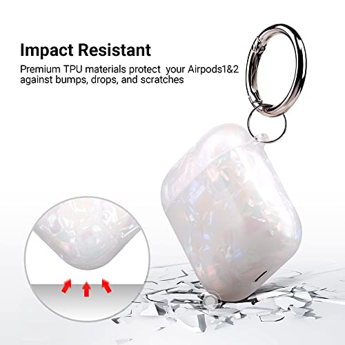 Ulak Compatible With Airpods Case Cover, Pearl Shell Designed Protective Cover Soft Tpu Shockproof Case Accessories With Keychain For Airpod 2 & 1 [Front Led Visible]-White #TOP2