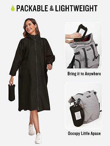SaphiRose Long Sleeve Rain Jacket Extra Length Waterproof Rain Poncho with Hood and Pockets for Adults4