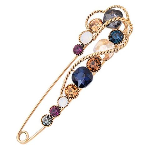 Fenni Jewelry 4.1" Vintage Rhinestone Crystal Flower Large Safety Pins Brooch Cardigan Scarf Sweater (Gold) Cover