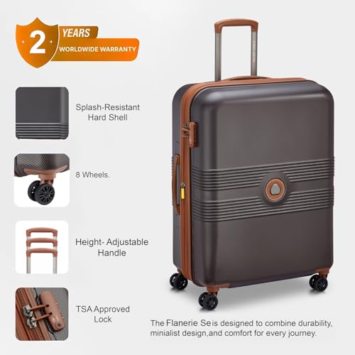 Image of DELSEY PARIS FLANERIE SE 66 cms Medium Check-in Polycarbonate Hard Sided 8 Wheels and Expandable Spinner Suitcase /Trolley Bag for Travel with TSA Lock- Chocolate