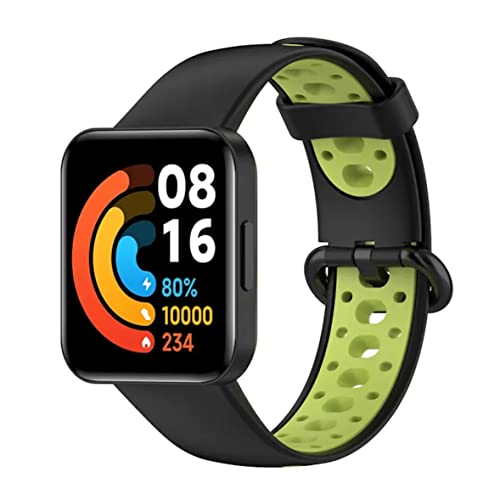 Image of YODI Soft Silicone With Metal Buckal Classic Strap Bands for Redmi Watch 2 Lite /Redmi GPS Smart Watch Only, Comfort and Flexible Straps for Men Women and Kids (BLACK-GREEN)
