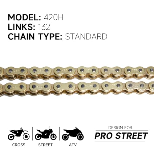 image for HILAKE 420H Motorcycle Chain 132 Links Non O-Ring with Connecting Mast