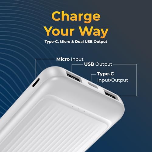 Image of SKYVOLT 10000mAh Power Bank, 22.5W Fast Charging, Dual USB-A & Type-C Input /Output, LED Indicator, Li-Polymer Battery, Multi-Layer Protection, Universal Compatibility (White)
