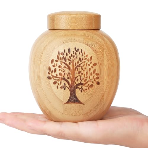 HOOMTREE Pequeñas urnas de Recuerdo de bambú Natural con patrón de árbol de la Vida, para Humanos o Mascotas, Capacidad de 48 Metros cúbicos