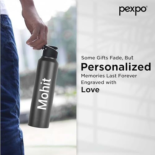 Image of Go24 pexpo Water Bottle 1 ltr Stainless Steel Sports /Fridge Bottle with Dual Cap Customize | Single Wall | For Home, Office, Gym, Travelling | Lightweight | BPA Free | Chromo 950ml |Knight Black