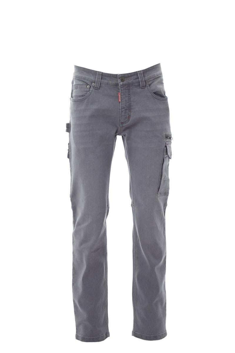Payper West Pantaloni da Lavoro da Uomo Jeans Denim Misto Cotone Multi Tasche Laterali Porta Metro Stone Wash