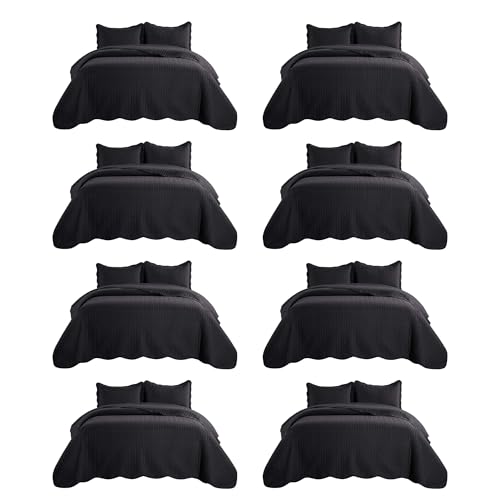 IR Imperial Rooms 8 Pack Quilt King Size Bedding (106" x 96") - Bulk Wholesale for Hotels, Guest Bedroom & Airbnbs - Lightweight Microfiber Reversible Embossed Quilts Bedspread (Black)