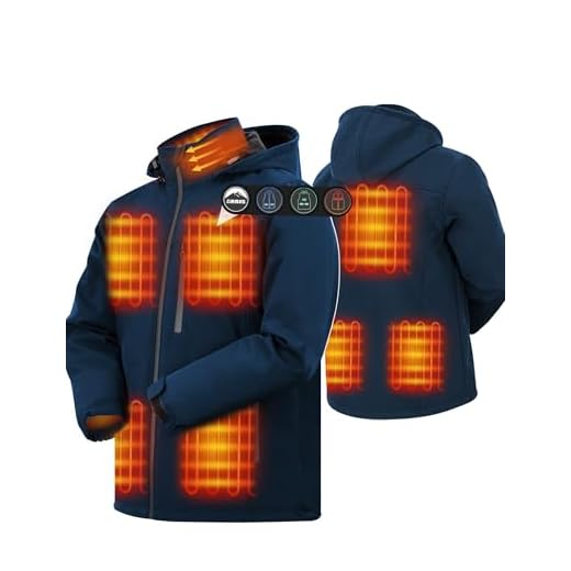 ARRIS Size Small Men`s Heated Jacket, Electric Heating Coat with 7.4V Battery and Detachable Hood - Waterproof, 8 Heating Areas Blue
