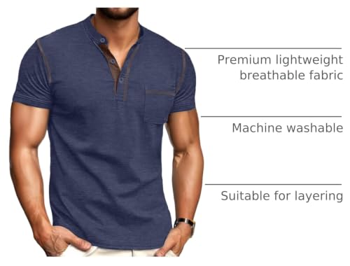 Image of Sailwind Mens Henley Shirts Short Sleeve Summer Casual Classic Cotton T Shirts Pocket Button Shirt