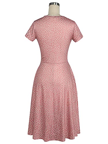 Image of oxiuly Women Casual Dress Round Neck Soft Cotton Floral A-Line Midi Summer Dresses with Pockets OX262