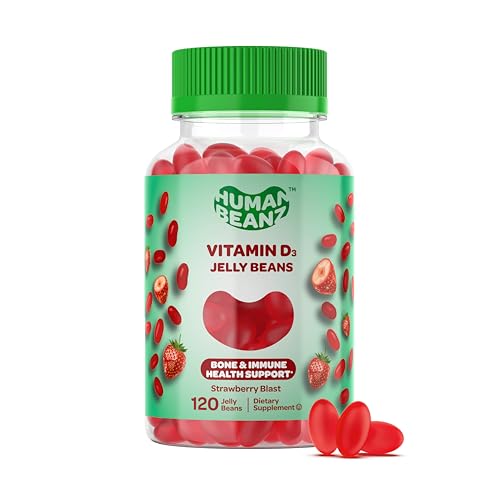Image of Human Beanz Vitamin D3 Jelly Bean Gummies 2000 IU, Adults, 120 Strawberry | Immunity Support, Nutritional Vegetarian Supplement, Kosher Vitamins, Strawberry Blast Jelly Beans, Simple Daily Use