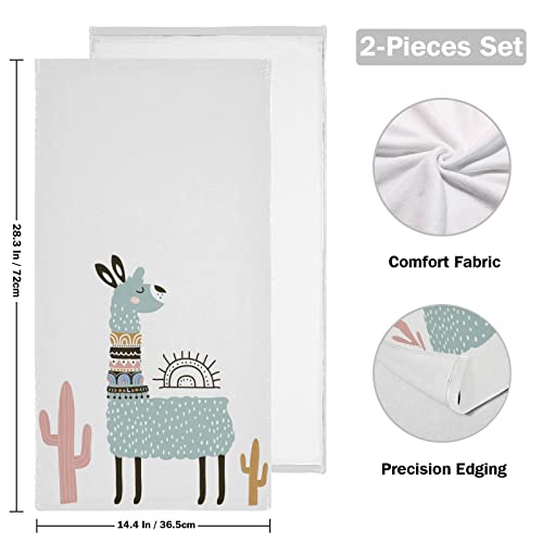 Shustary 2 Pack Cute Llama Alpaca Hand Towels For Bathroom,Quick Drying & Absorbent Microfiber Aqua Llama Coral Cactus White Kitchen Dish Towels Decorative Bath Hand Towel For Face,Gym,Spa 14"X28" #TOP1