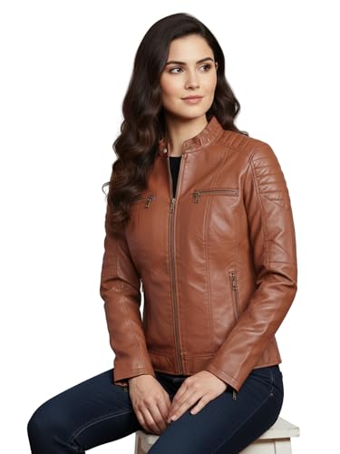 Image of Leather Retail Brown Jacket For Women's