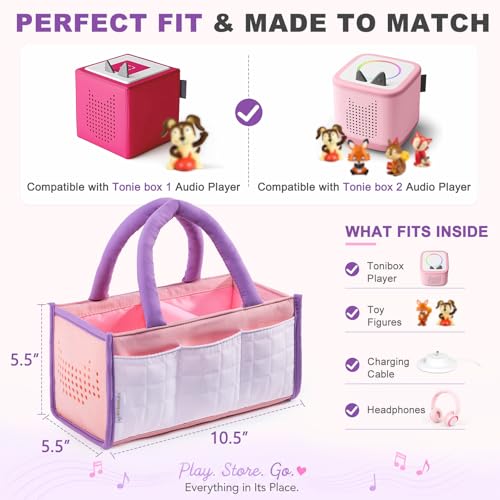 Image of SFYBYHEART Kids Carrying Tote Compatible with Toniebox 1 & 2, Padded Storage Organizer for Audio Player Figures, Starter Set, Headphones & Accessories, Lightweight Travel Bag