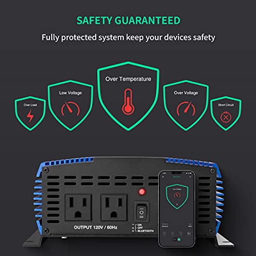 Kinverch 1500W Pure Sine Wave Power Inverter 12V Dc To 110V Ac Car Inverter With App Remote 2Ac Outlets &Usb Port For Truck/Rv/Home/Off-Grid Solar System #TOP5