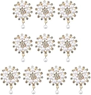 Jagowa 10 Pcs Rhinestone Pearl Embellishments Pearls Flower Fashion Advanced Round Brooches Accessories Decoration for Clothes Bags Gifts (Gold)