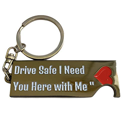 Porte-clés avec inscription « Drive Safe I Need You Here With Me » pour petit ami, mari ou père - Cadeau d'anniversaire mignon en acier inoxydable pour homme ou conducteur - Noir - L Cover