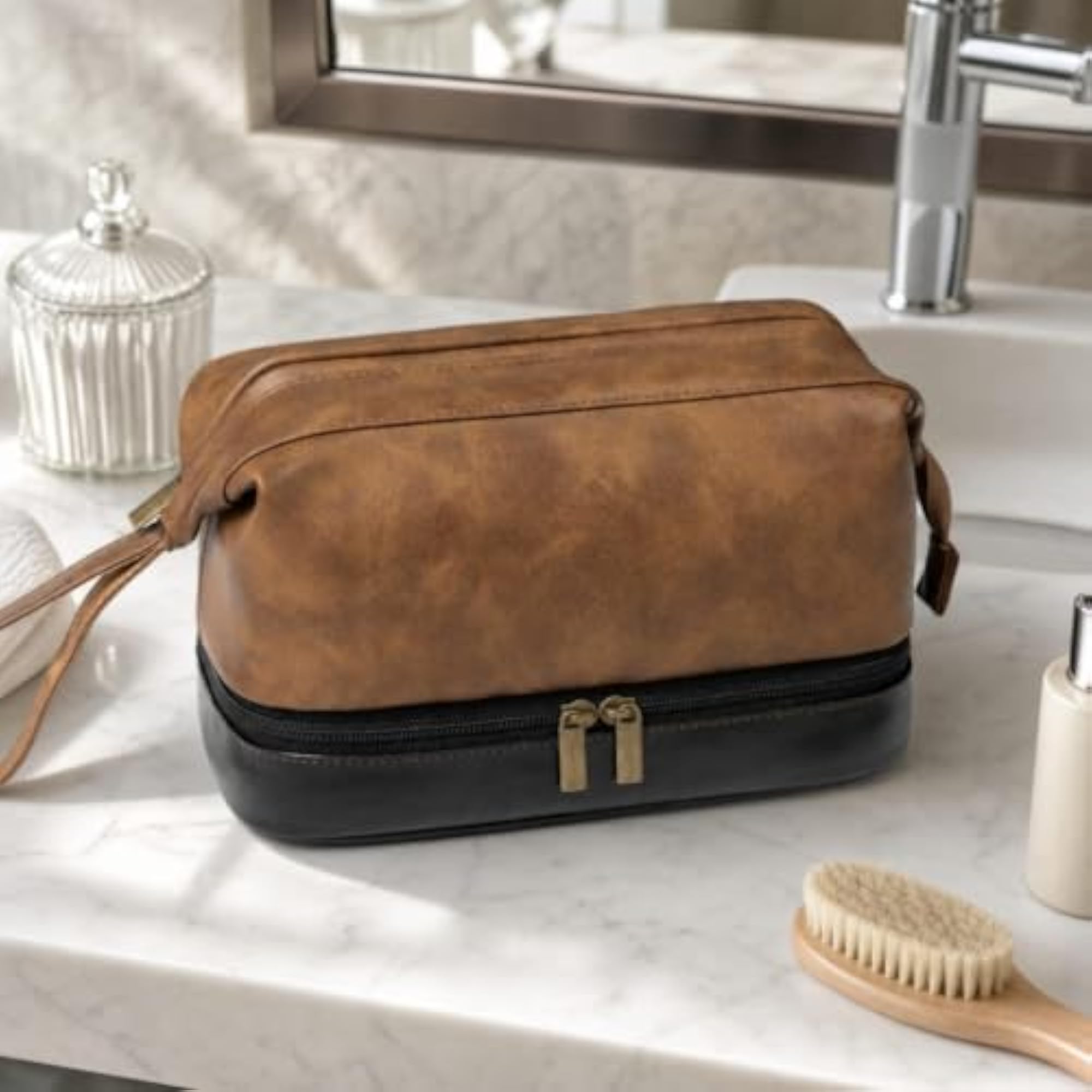 Zippered PU Leather Toiletry Bag, Travel Essential